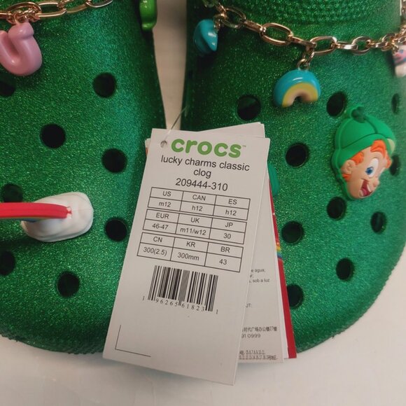 CROCS Mens Size 12 Lucky Charms Classic Slip On Clogs Sandals Glitter Green - Picture 8 of 11